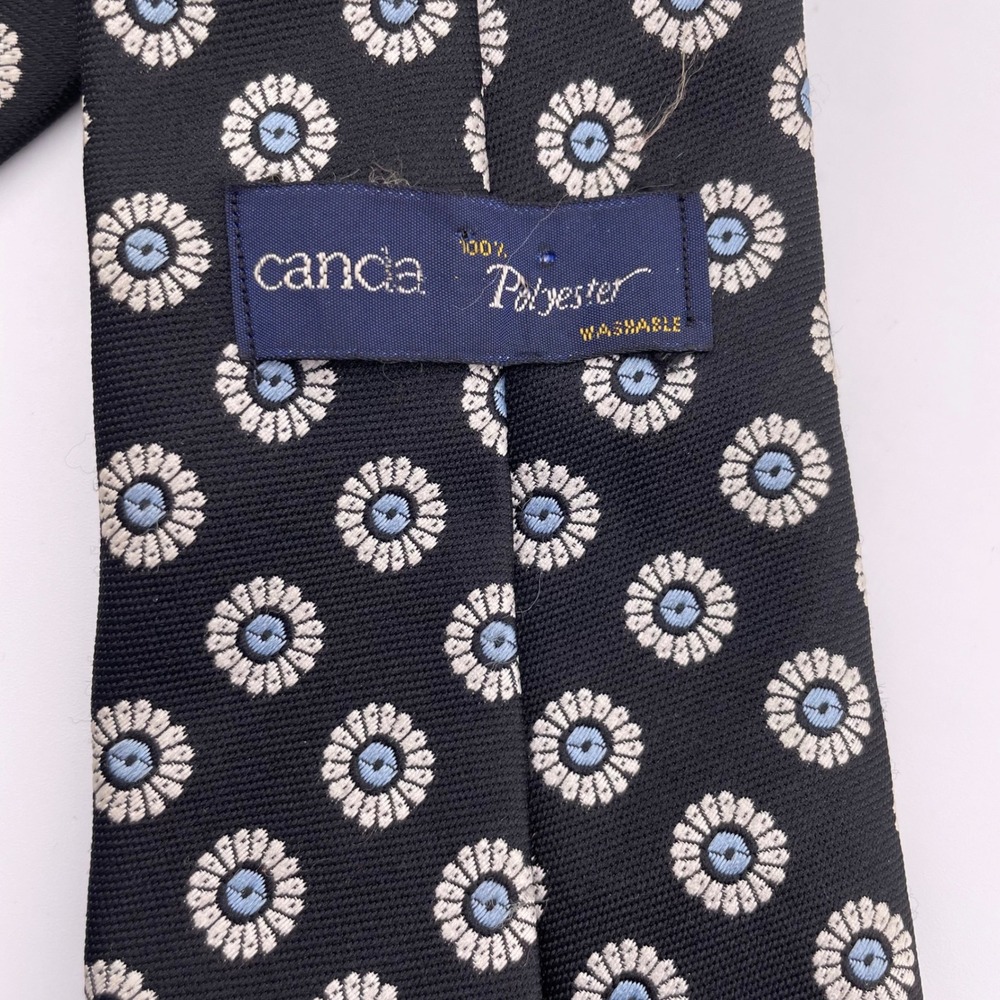 Cancia Polyester Men's Necktie Black Floral Pattern - Picture 2 of 4